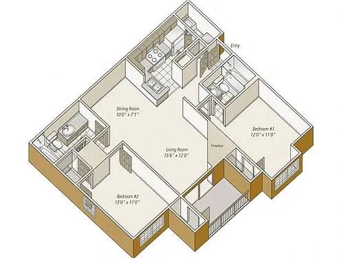 Floor plan 2 Bed/2 Bath-B2