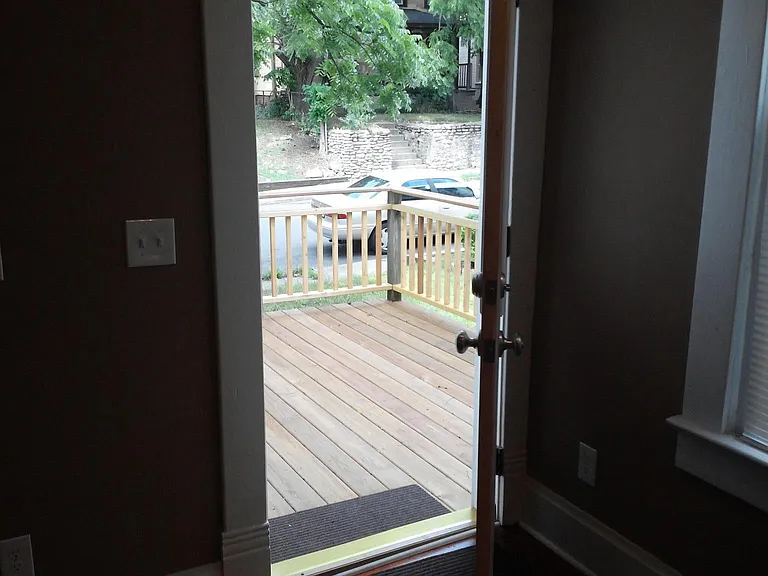 Looking out front door onto deck