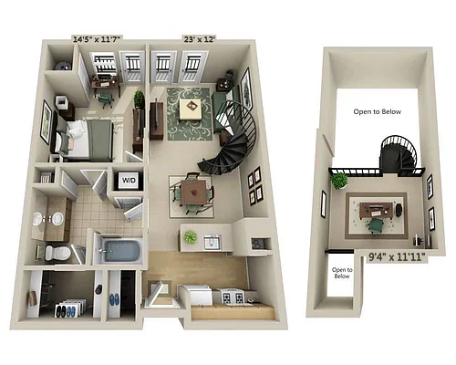 Floor plan One Bedroom Loft A1AL