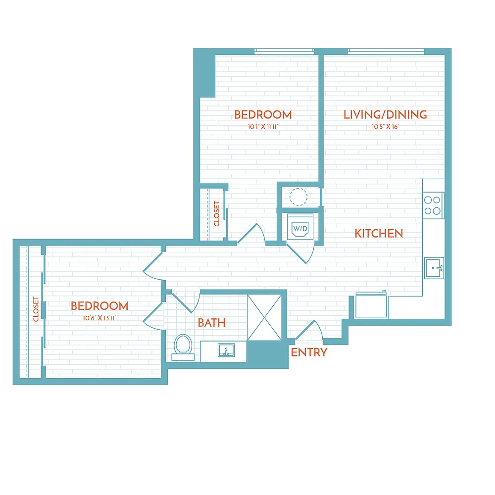 Floor plan D1 | 1 Bed | 1 Bath | Den