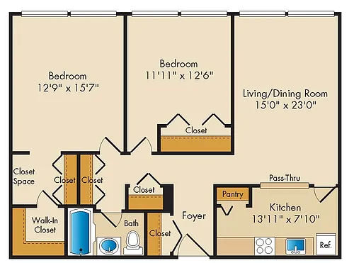 Floor plan 2 Bedroom - 2 Bath | B01
