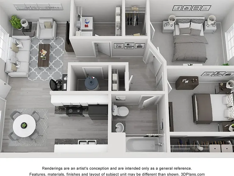 A 3D floor plan rendering of The Pittsburg