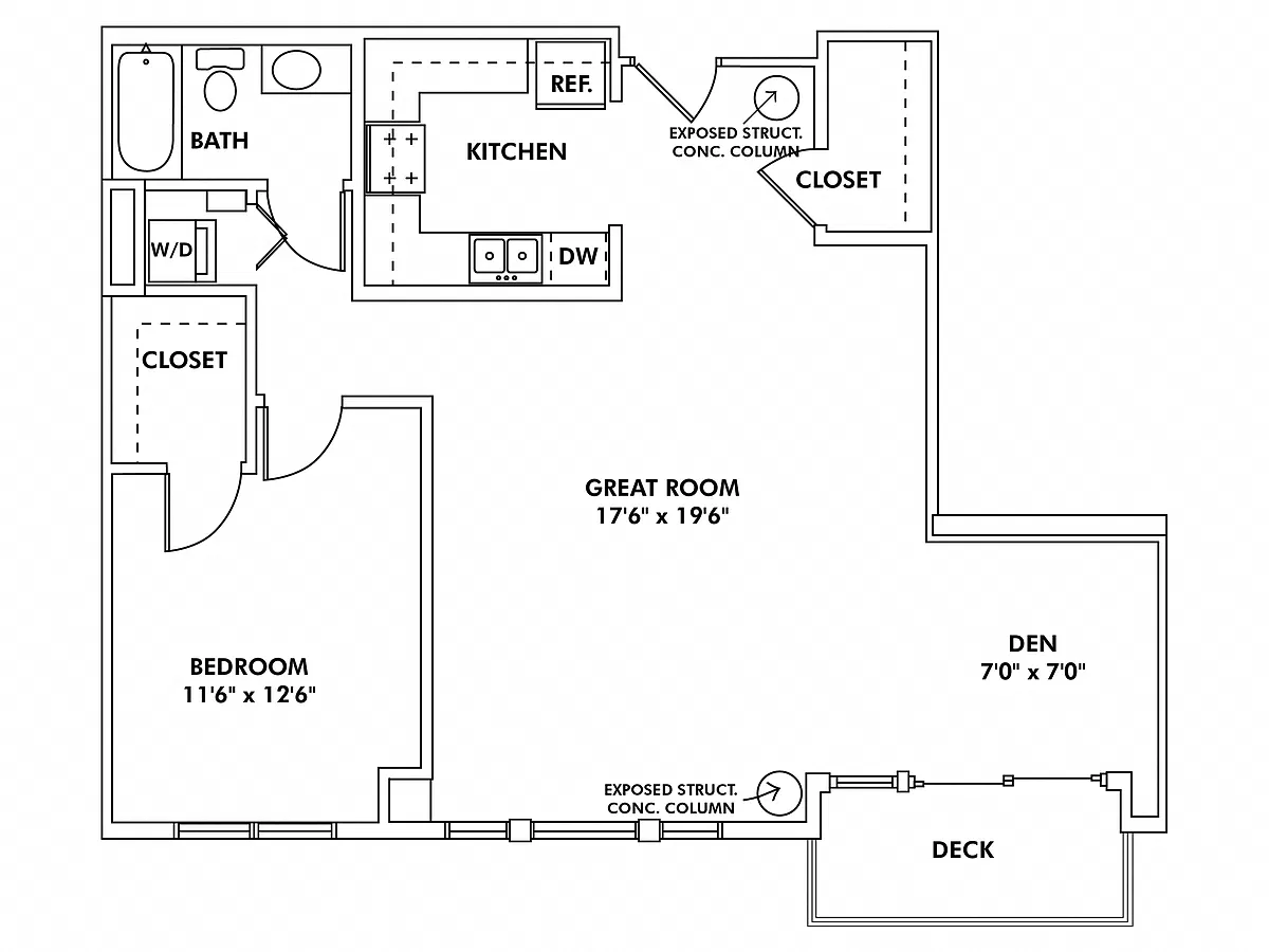Floor plan S - 1 Bedroom - Den Apartment