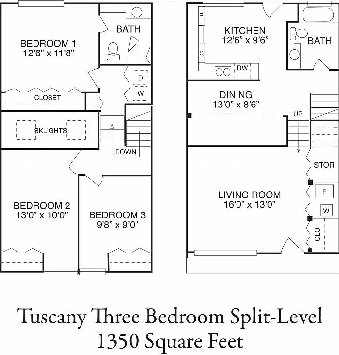 Floor plan 3 bedroom split level townhome