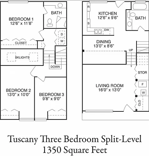 Floor plan 3 bedroom split level townhome
