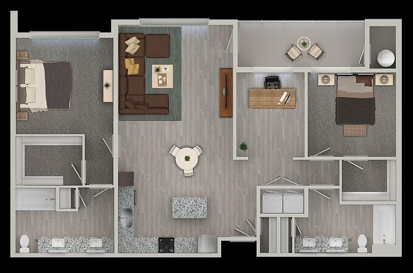 Actual layout 2 Bed 2 Bath 1329 Sq Ft