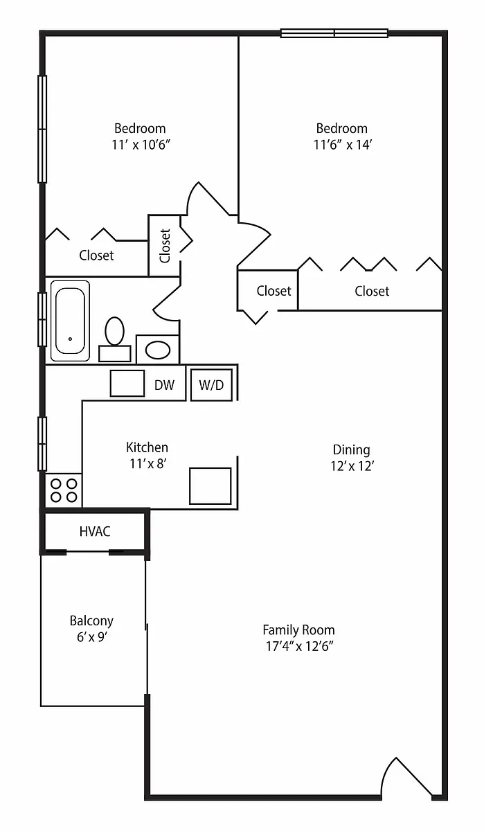 Floor plan 2 Bedroom 1 Bath