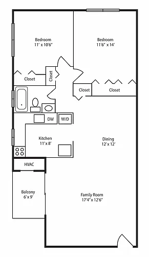 Floor plan 2 Bedroom 1 Bath