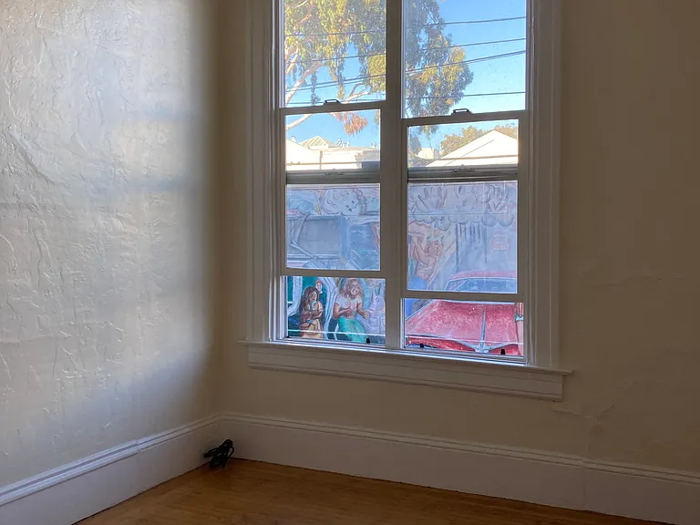 View of mural from front office space + great warm light throughout the day