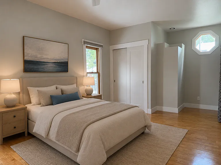 Primary bedroom digitally staged