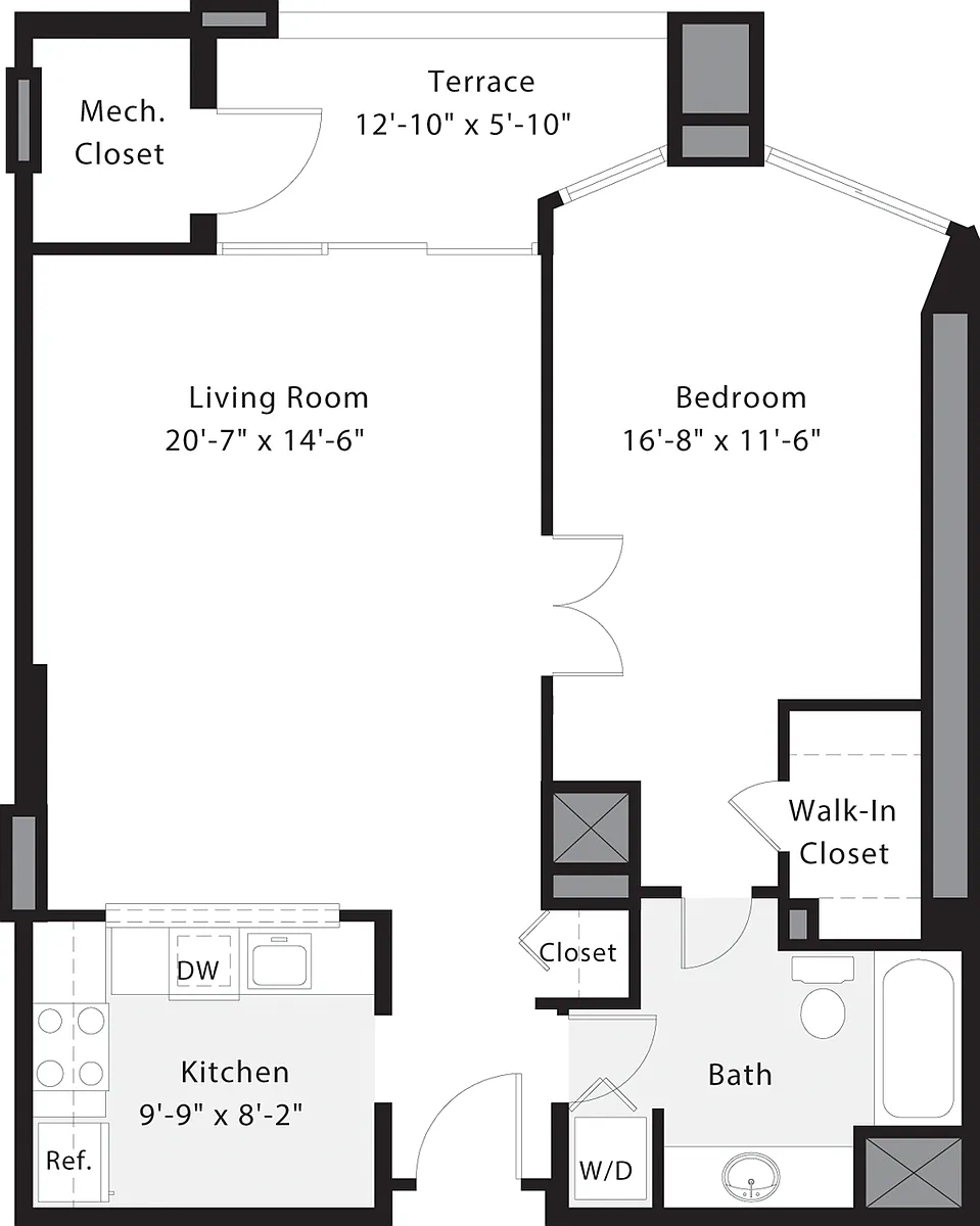 Floor plan 1 Bedroom H Unit 824