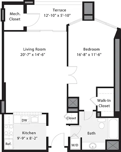 Floor plan 1 Bedroom H Unit 824