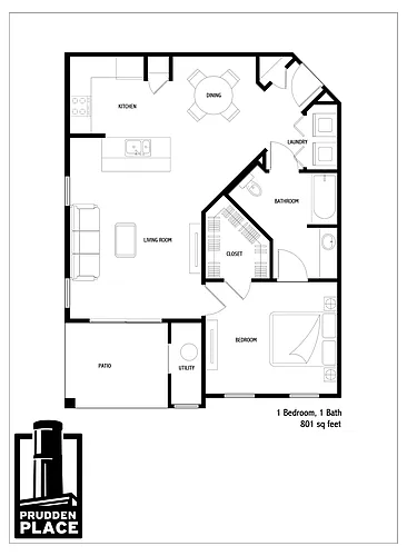 Floor plan 1 Bed 1 Bath Patio