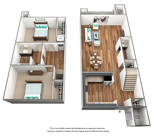 Floor plan 2 Bed 1.5 Bath Townhouse Renovated - B2TR