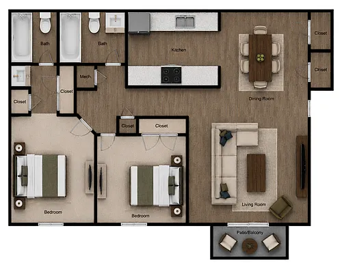 Floor plan 2X2 With Laundry