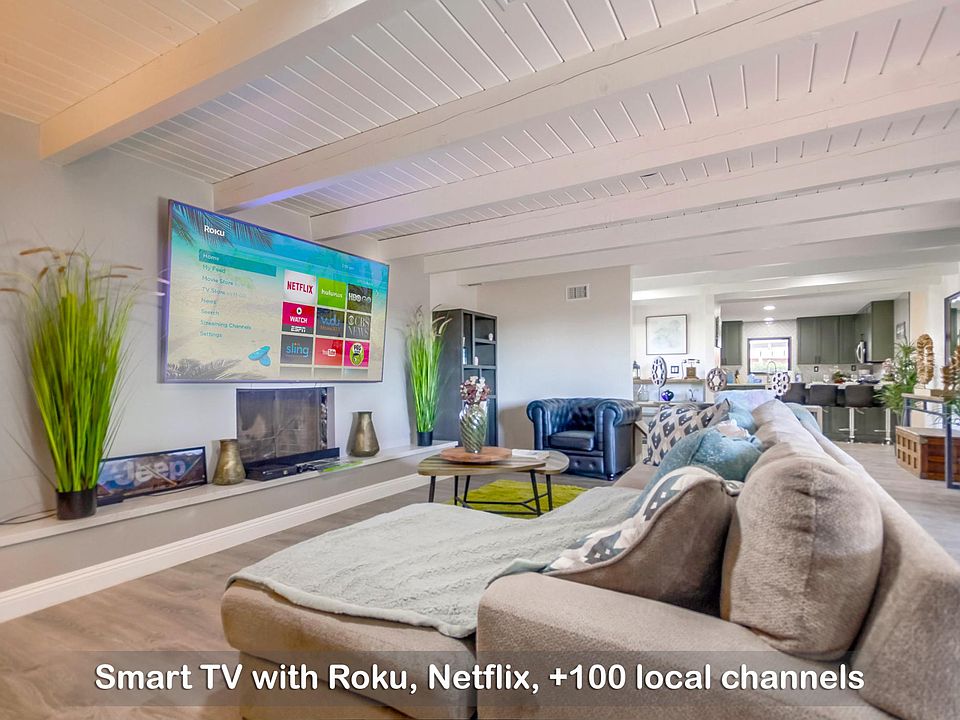 Stream endless shows on the flat screen TV, perfect for watching your top picks