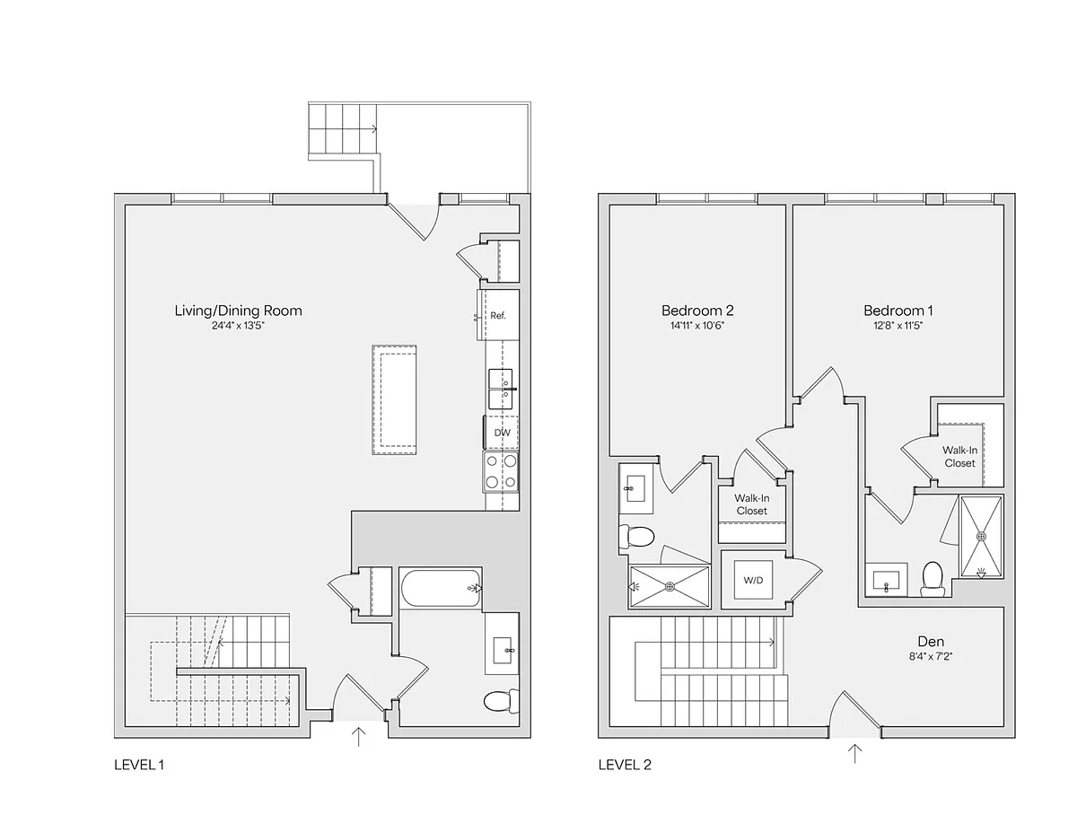 Floor plan 2BR 2BA Townhouse w/Den (1566 SF)