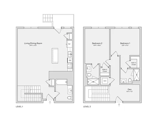 Floor plan 2BR 2BA Townhouse w/Den (1566 SF)