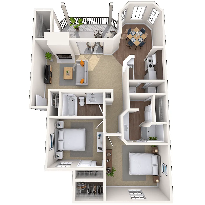 Floor plan Traditional 2x2 1052-1172 SF