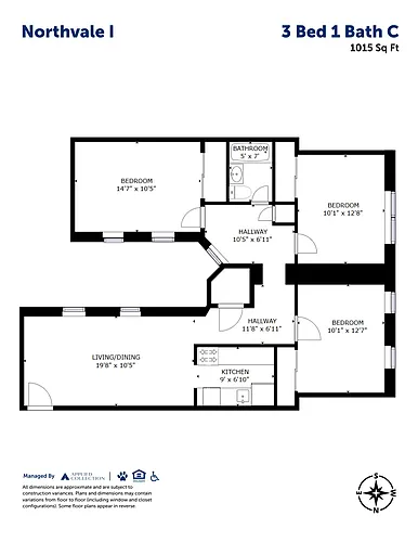 Floor plan 3 Bed 1 Bath C