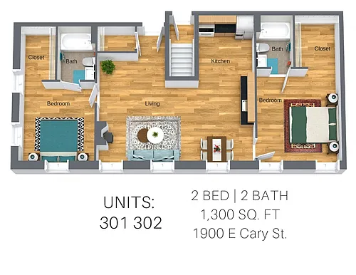 Floor plan 2 Bedroom: Canal Walk 1