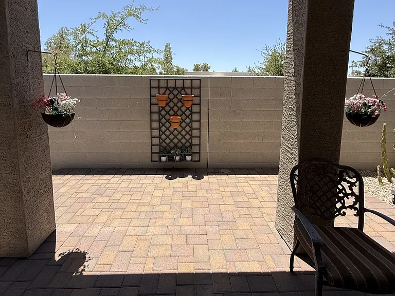 Private backyard with quiet residential area nearby.