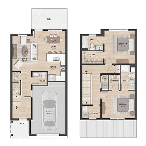 Floor plan 2 Bedroom, 2.5 Bath Townhome
