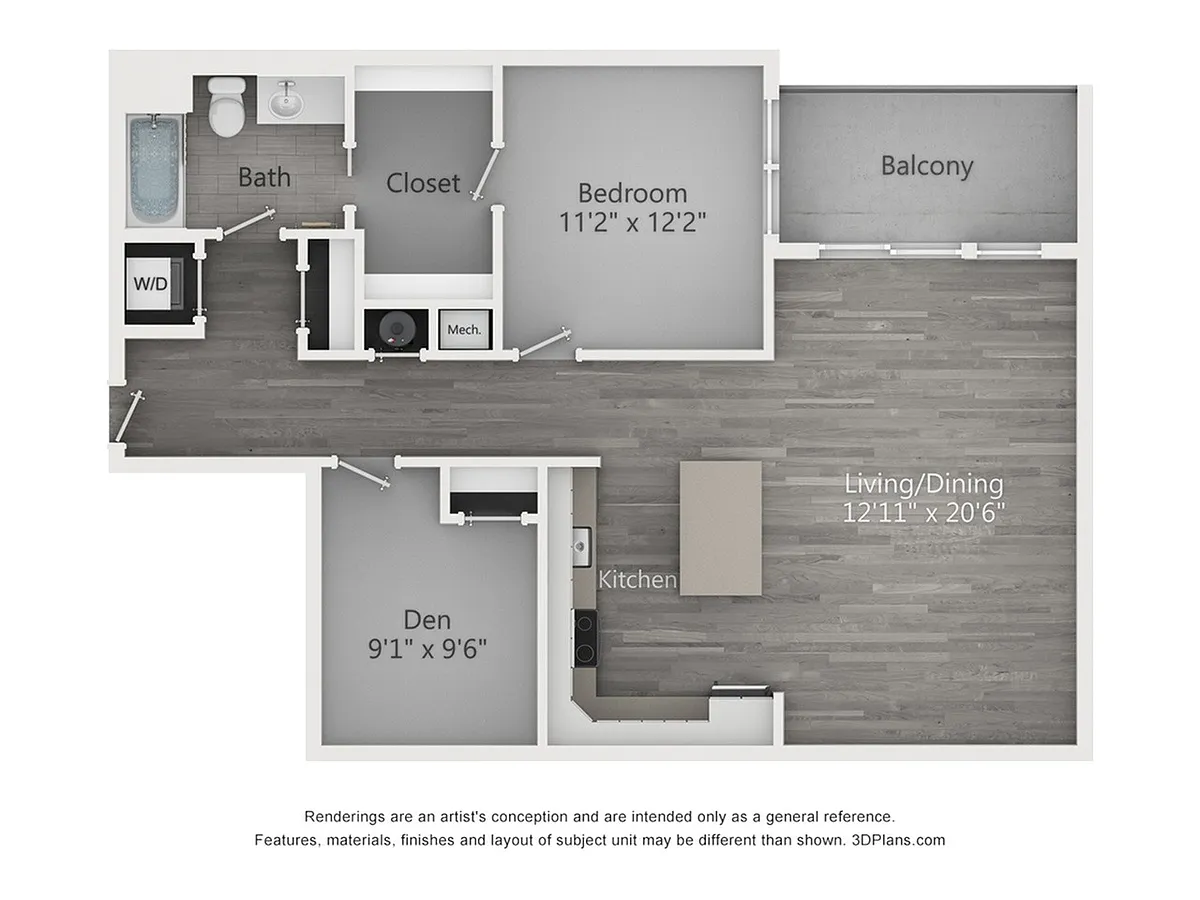 Floor plan One Bedroom One Bathroom (1007 SF)