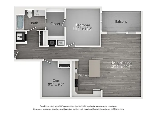 Floor plan One Bedroom One Bathroom (1007 SF)