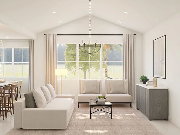 Great room with vaulted ceiling