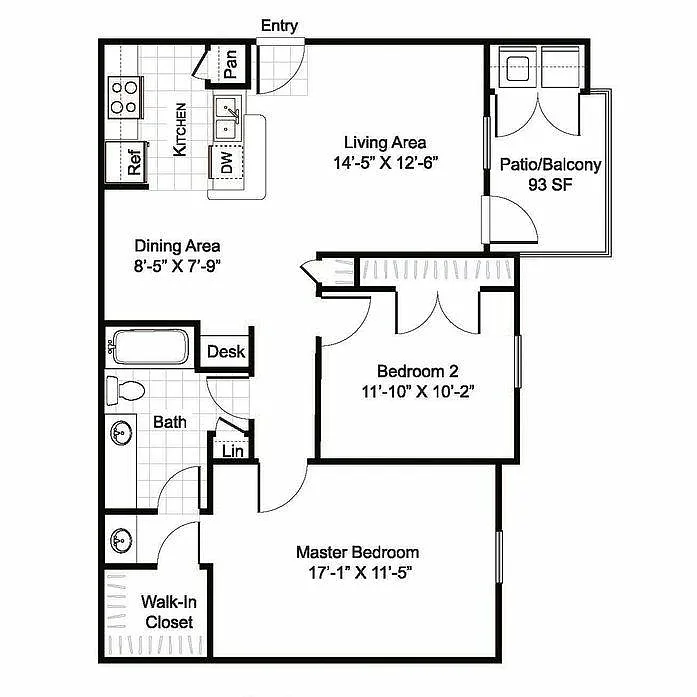 Floor plan 2 Bed | 1 Bath | 881 SQFT