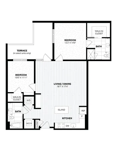 Floor plan 2 Bed/2 Bath-E12 WDU East