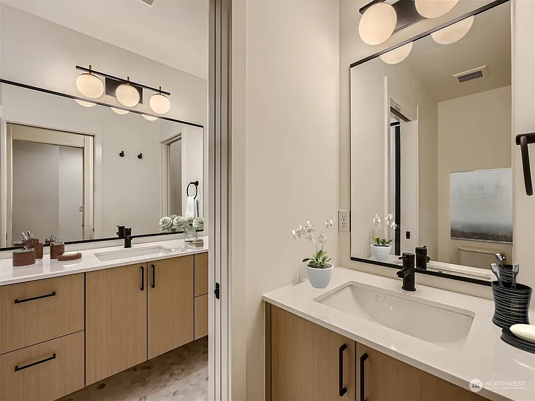 Joint upstairs bathroom. Half-bath capable of separating from shower/rest of bathroom. Bidet outlet installed!