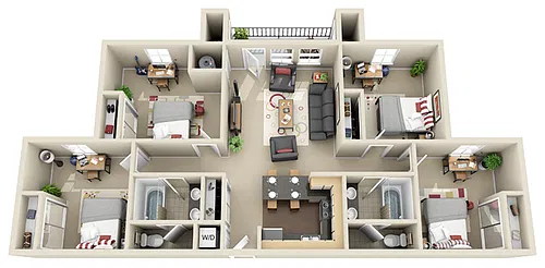 Floor plan 4 Bed 2 Bath - Spartan - Priced Per Room