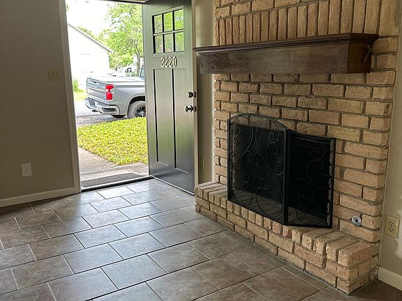 Front door with fireplace