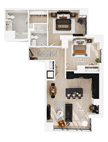 Floor plan 2 Bed/2 Bath-PH-B2