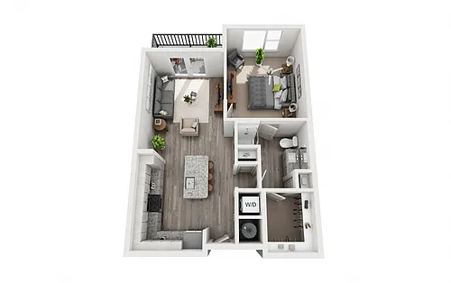 Floor plan 1 Bedroom 1 Bath 732 sqft (A2)