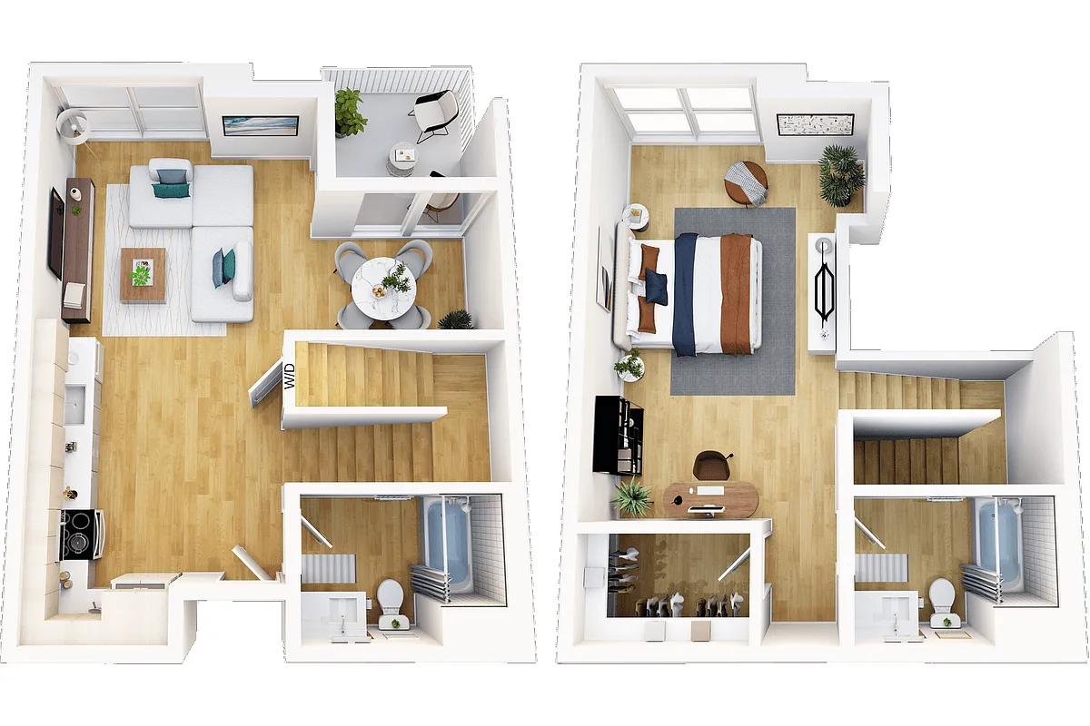 Floor plan 1 Bedroom Loft, 2 Bath A