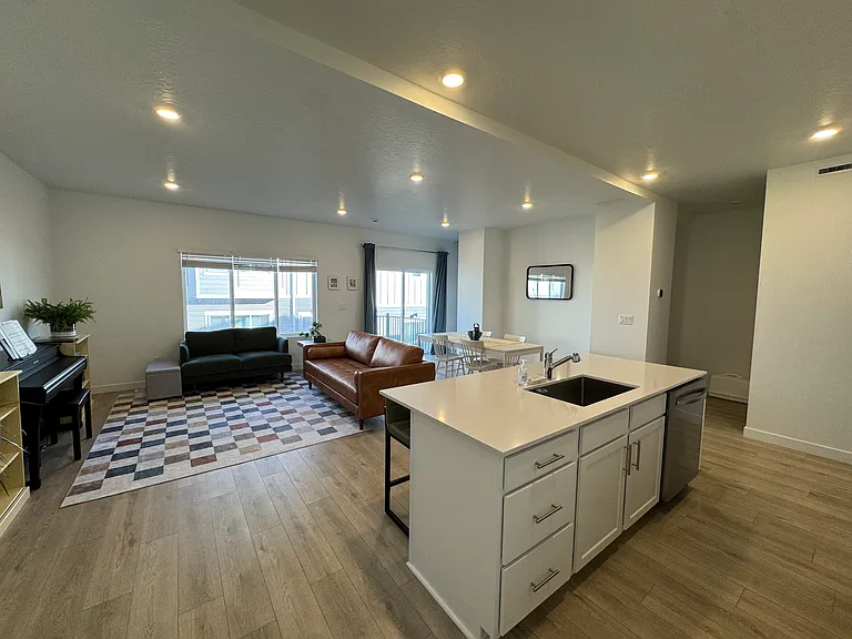 Kitchen, living area, dining