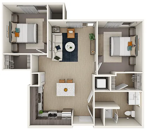 Floor plan 2 Bedroom/1 Bath - Income Restricted