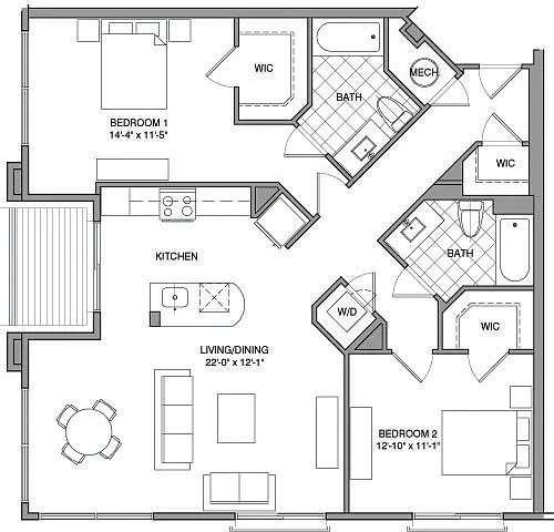 Floor plan 2 Bdrm H