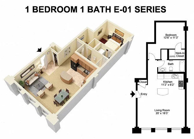 Floor plan 1 Bed 1 Bath - Euclid Avenue