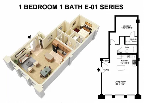 Floor plan 1 Bed 1 Bath - Euclid Avenue