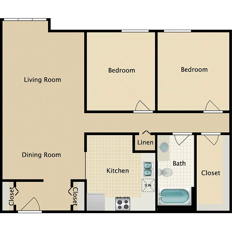 Floor plan 2 Bed 1 Bath