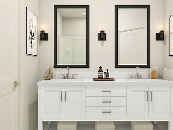 Primary bath with freestanding vanity