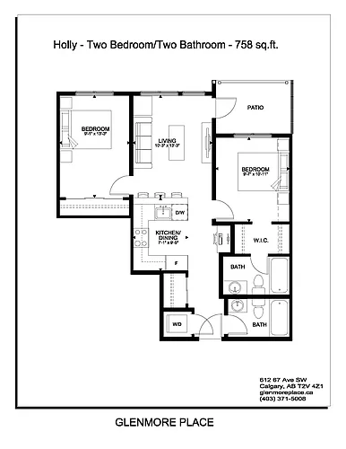 Floor plan 2 bedroom + 2 bathroom with balcony