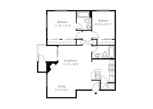 Floor plan Two Bedroom Two Bath Medium