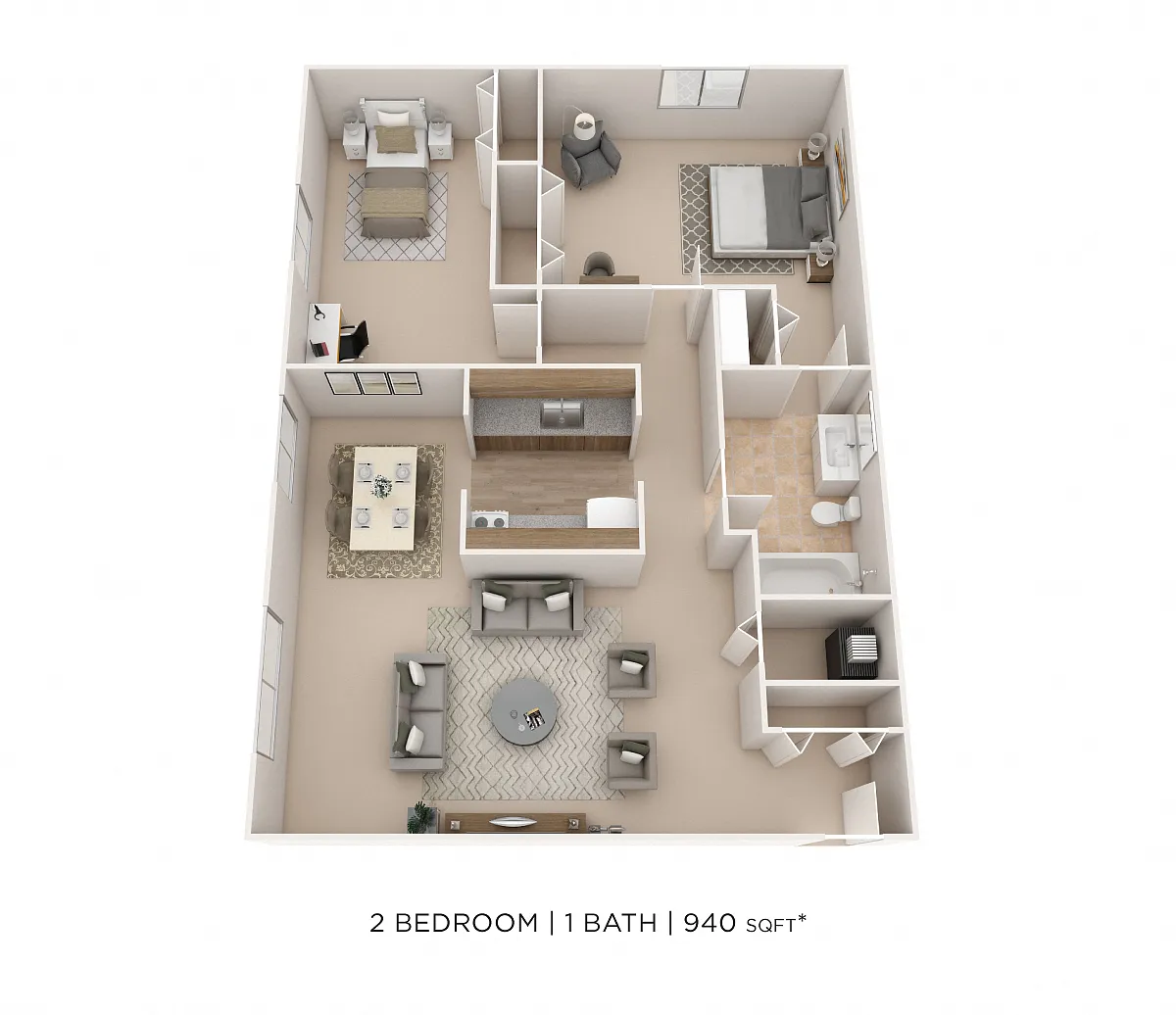 Floor plan Two Bedroom- 940 sqft