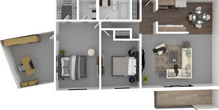 2 Bedroom + Den Floorplan Diagram