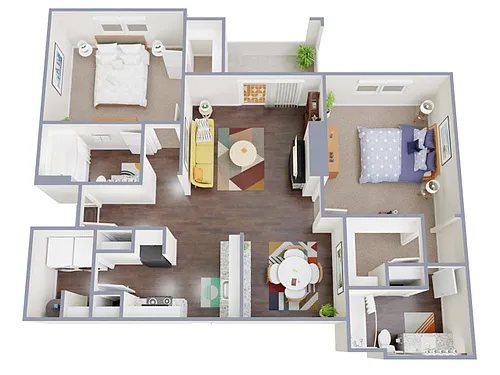 Floor plan 2 Bed, 2 Bath E (60% Income Restricted)